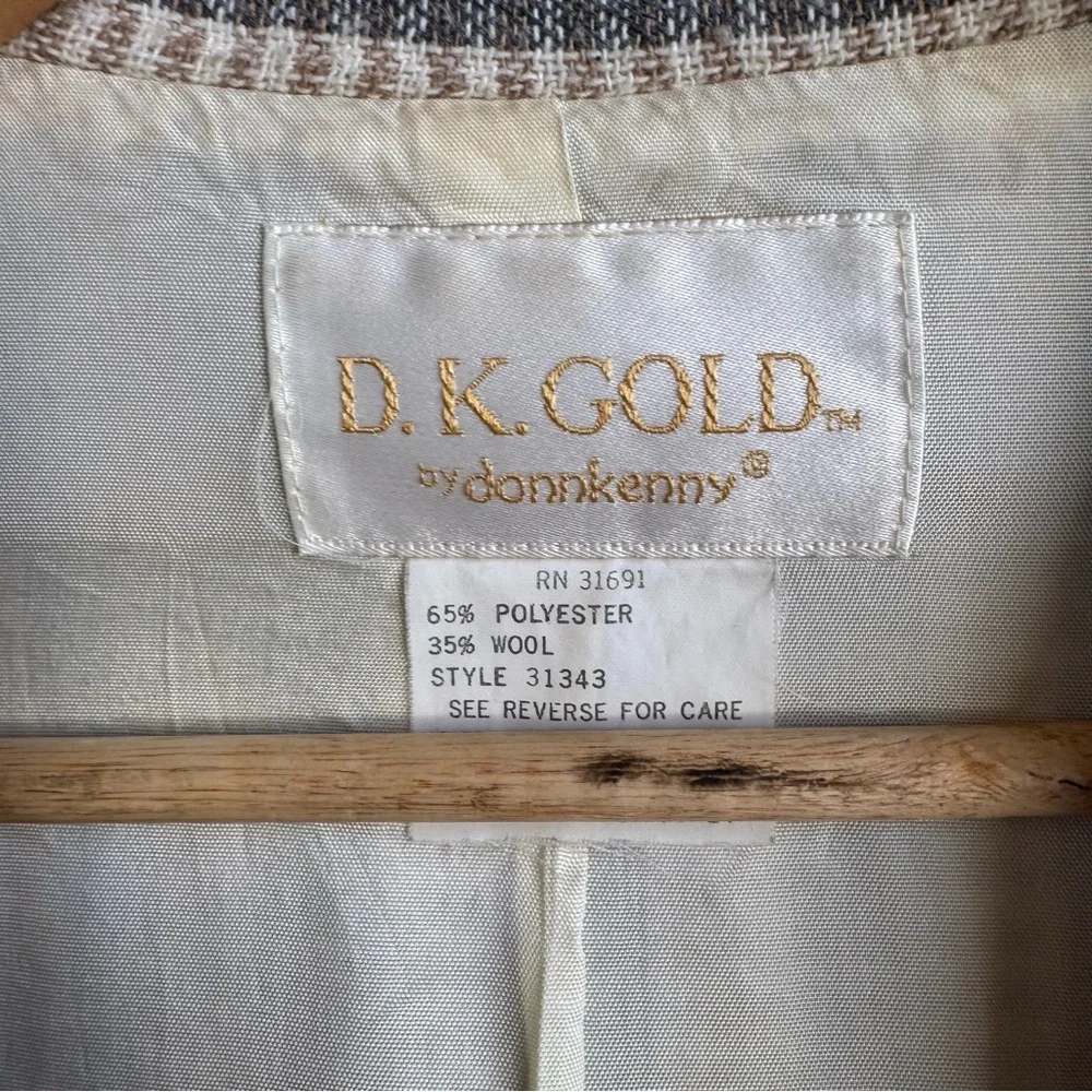 Vintage 70s Wool Blend Mod Stripe Brown Tan‎ Blazer Skirt Set Work Wear Size 16